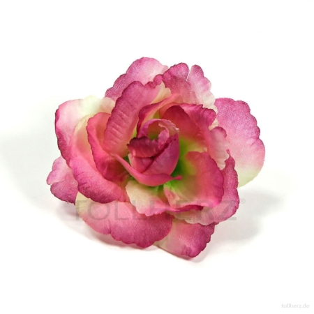 AB-265 Haarrose, Ansteckrose in magenta-violett-grün, Ø 9 cm, Höhe ca. 4 cm