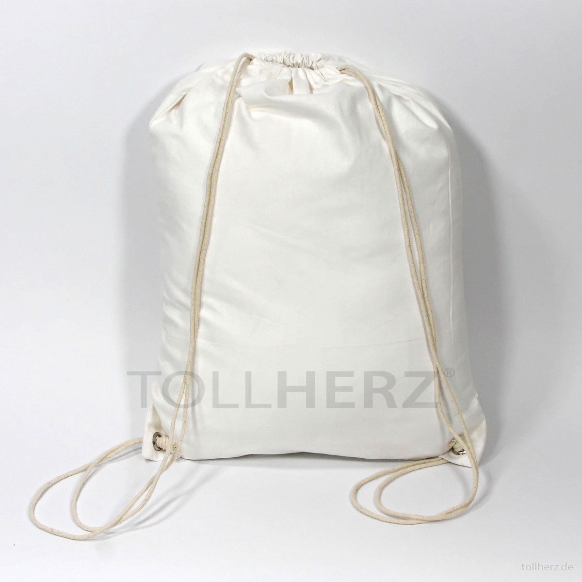 Rückseite des Turnbeutels/Rucksacks in cremeweiß, 33x45 cm