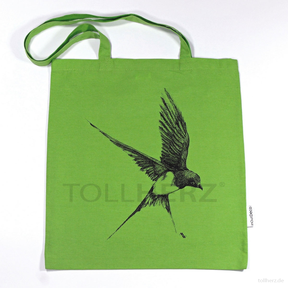 BT-151 Trage- und Schultertasche mit Kunstmotiv „Schwalbe“ in grün, 38x42 cm