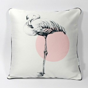 DK-123 Sofakissen mit Kunstmotiv „Flamingo“ schwarz auf cremeweiß, 40x40 cm