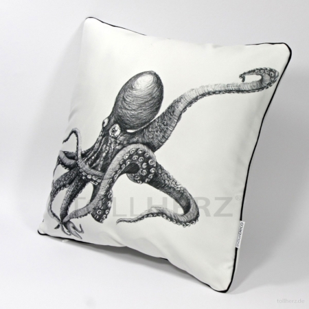 DK-126 Sofakissen mit Kunstmotiv „Octopus“ in schwarz auf cremeweiß, 40x40 cm