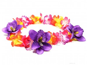 HK-308 Hawaiikette, Blumenkette mit XXL-Blüten in bunt-violett