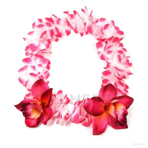 HK-309 Hawaiikette, Blumenkette mit XXL-Blüten in pink-weiß