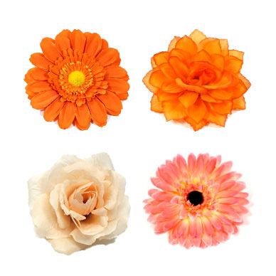 Ansteckblüten und Ansteckrosen in den Farbe orange und apricot
