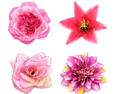 Ansteckblüten und Ansteckrosen in den Farben rosa, pink und magenta